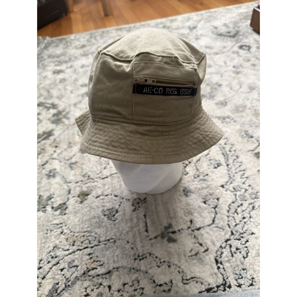 American Eagle Khaki Bucket Hat With Zippered Pocket 100% Cotton Vintage Y2K